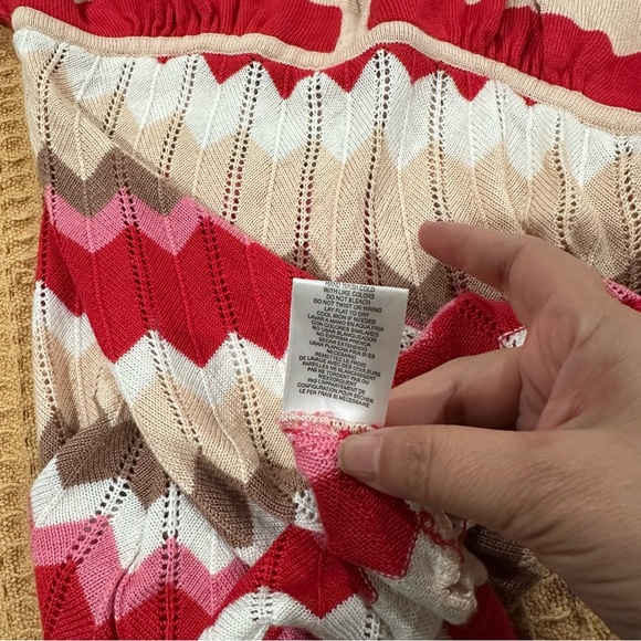 BEBE mixed print stripe & chevron knit sweater top Sz M Pointelle 90s Y2… - Picture 8 of 13